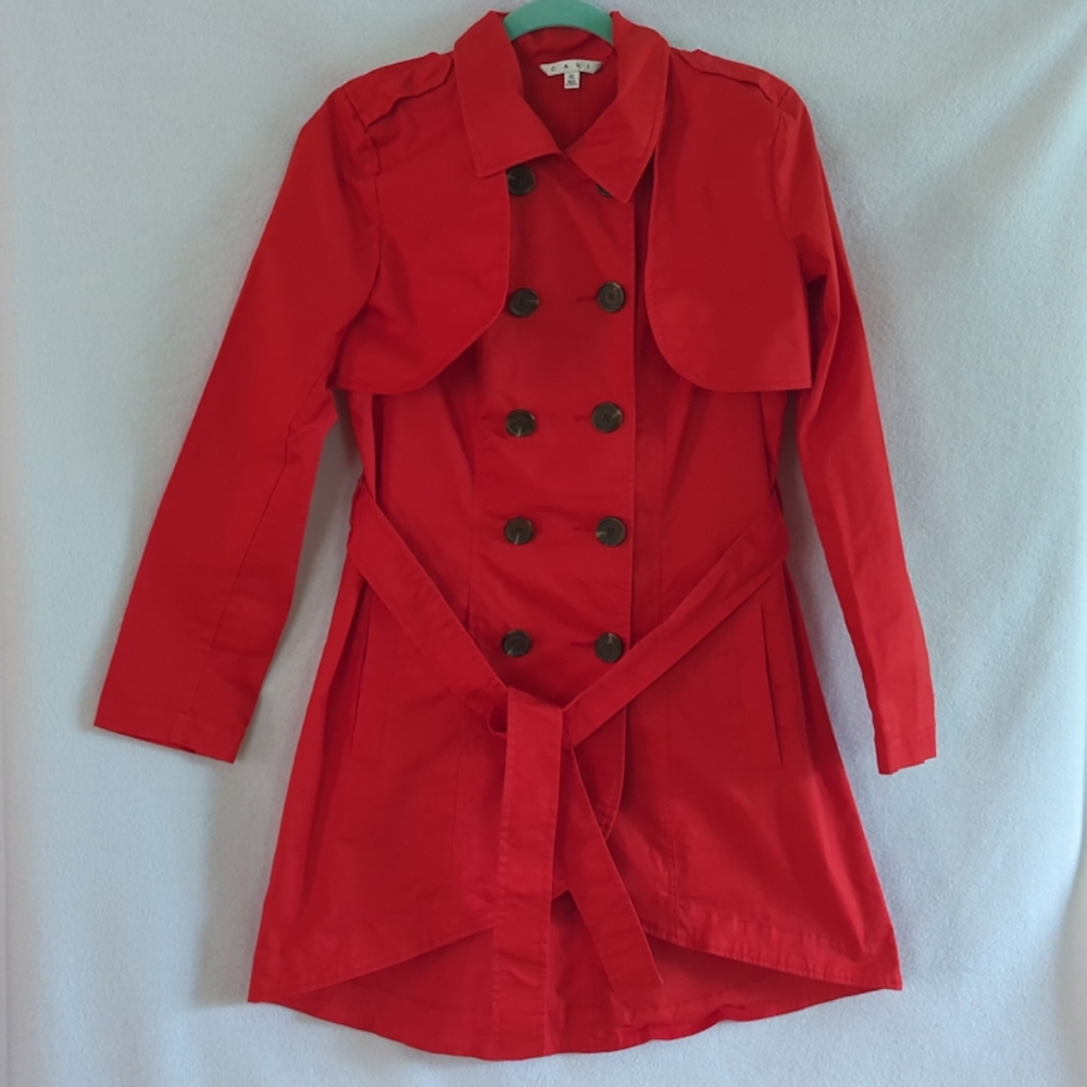 CAbi Vibrant Red Double-Breasted Trench Coat